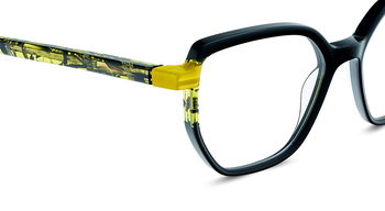 Das Bild zeigt die Korrektionsbrille DAKOTA BKGR von der Marke Etnia Barcelona in Schwarz-Gelb gemustert.